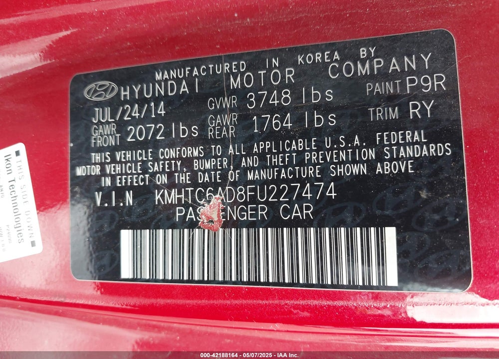 2015 HYUNDAI VELOSTER VIN: KMHTC6AD8FU227474