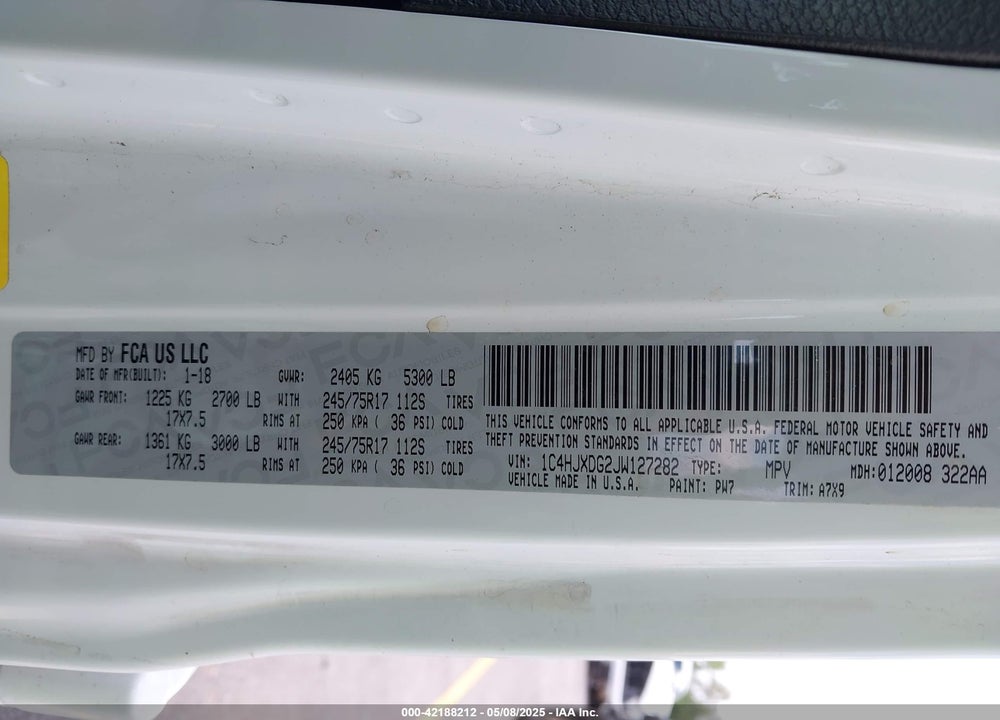2018 JEEP WRANGLER UNLIMITED SPORT S 4X4 VIN: 1C4HJXDG2JW127282