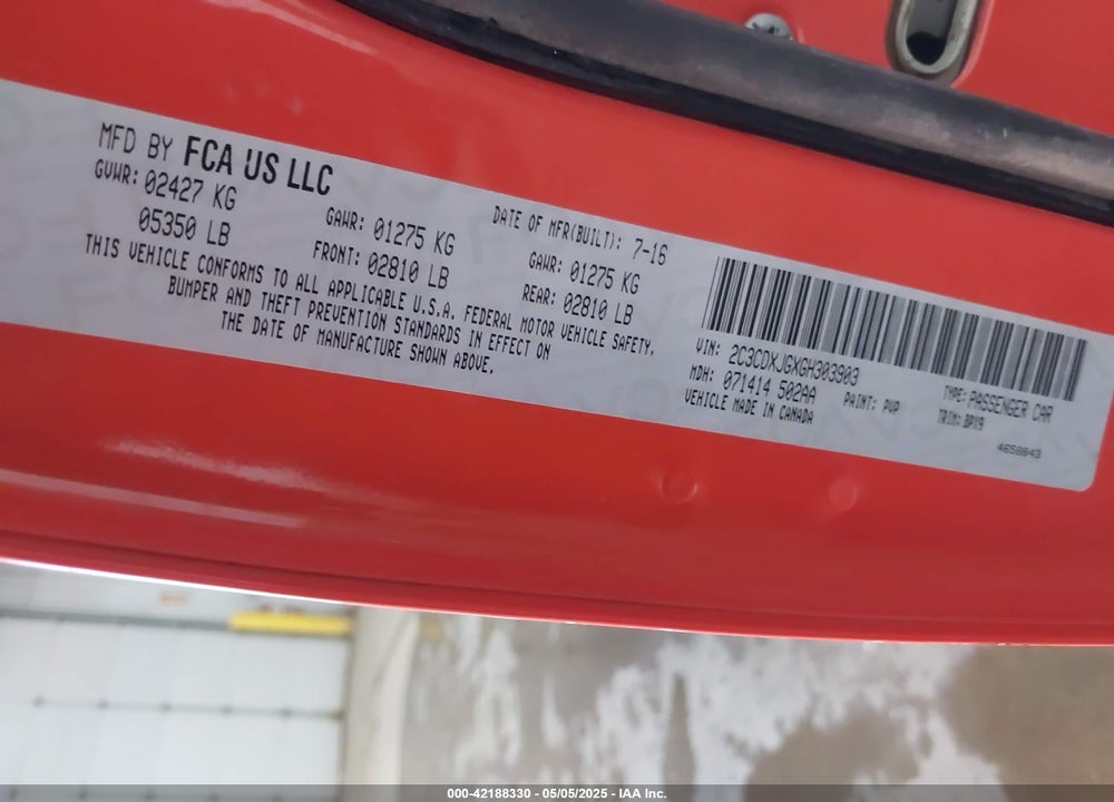 2016 DODGE CHARGER SXT VIN: 2C3CDXJGXGH303903