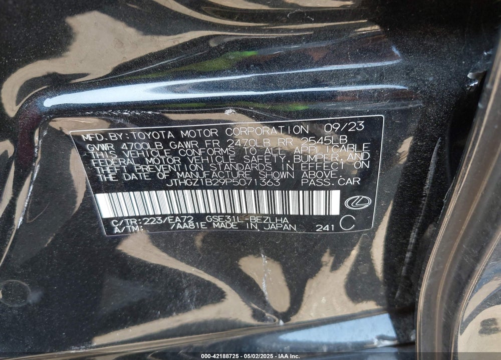 2023 LEXUS IS 350 F-SPORT VIN: JTHGZ1B29P5071363