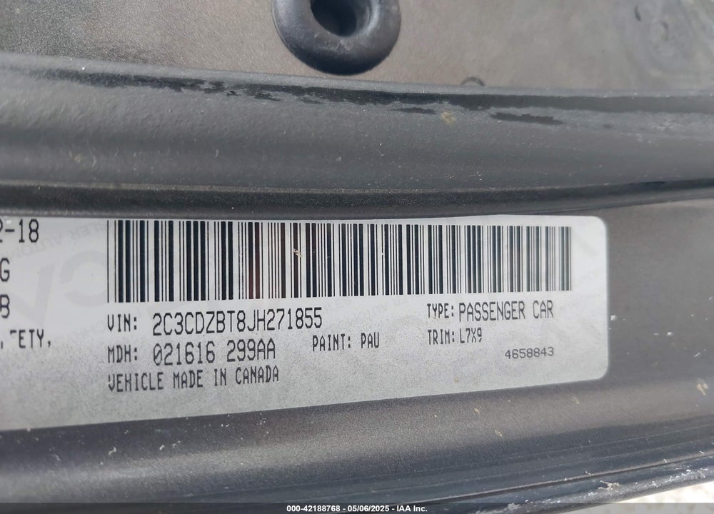 2018 DODGE CHALLENGER VIN: 2C3CDZBT8JH271855
