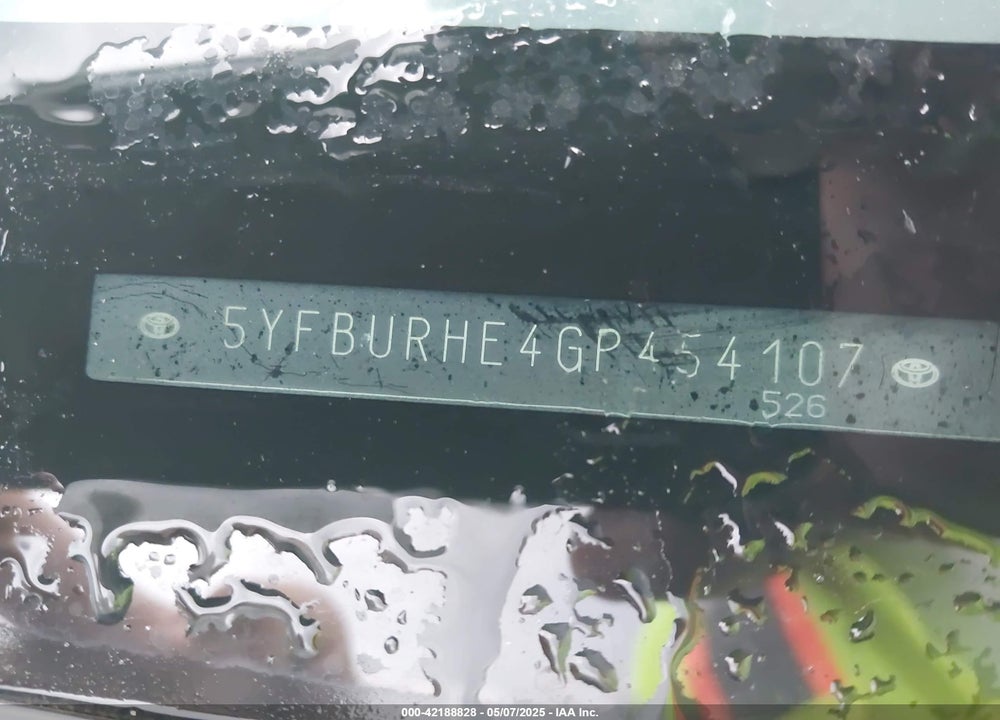 2016 TOYOTA COROLLA VIN: 5YFBURHE4GP454107
