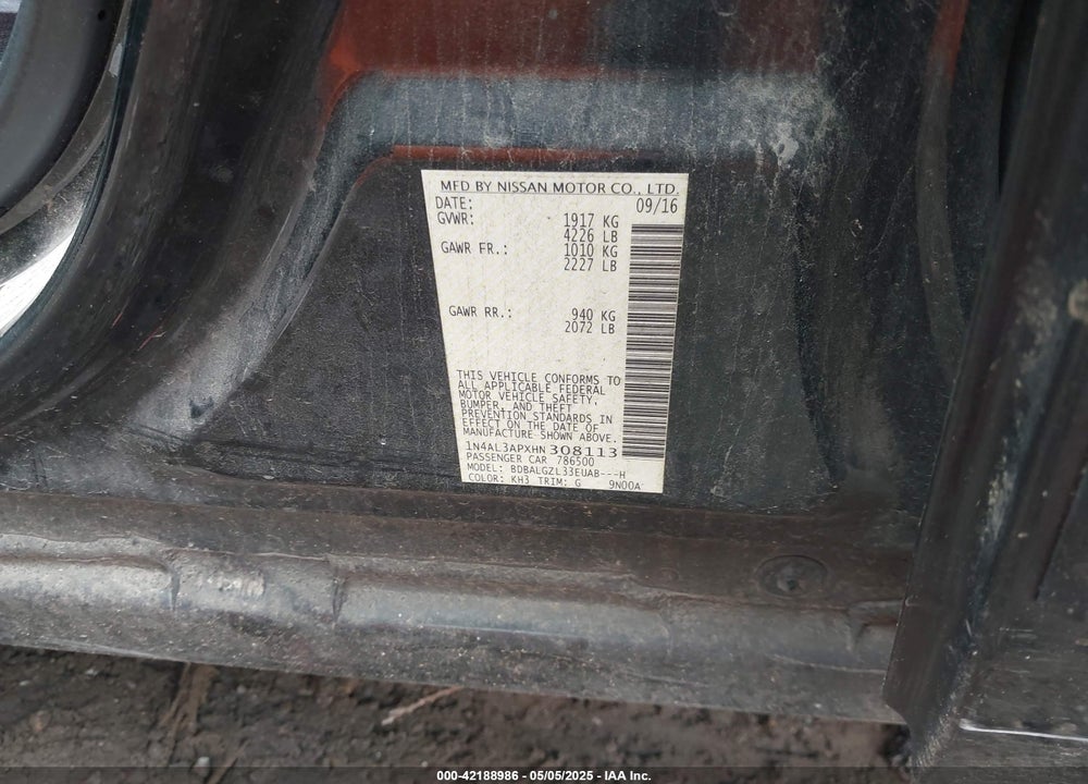 2017 NISSAN ALTIMA VIN: 1N4AL3APXHN308113