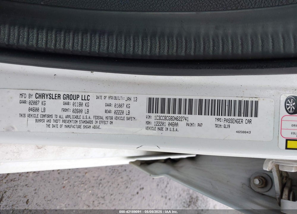 2013 CHRYSLER 200 LIMITED VIN: 1C3CCBCG8DN622741