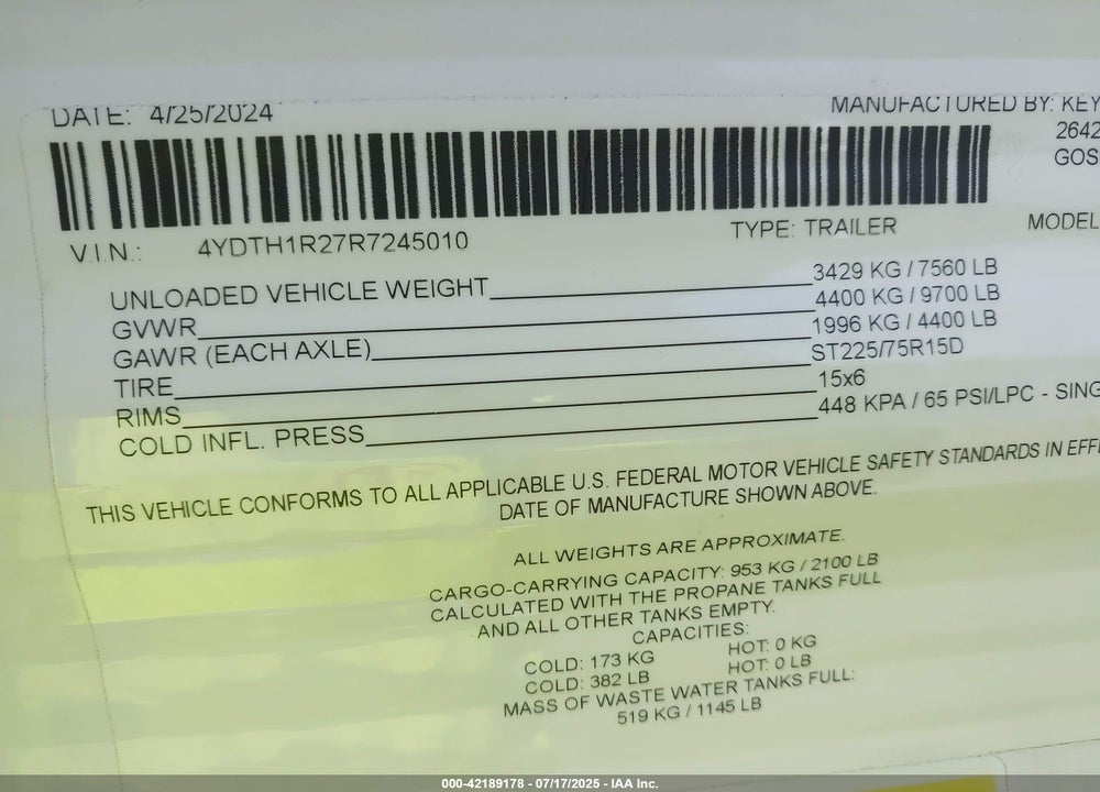 2024 KEYSTONE 310BS VIN: 4YDTH1R27R7245010