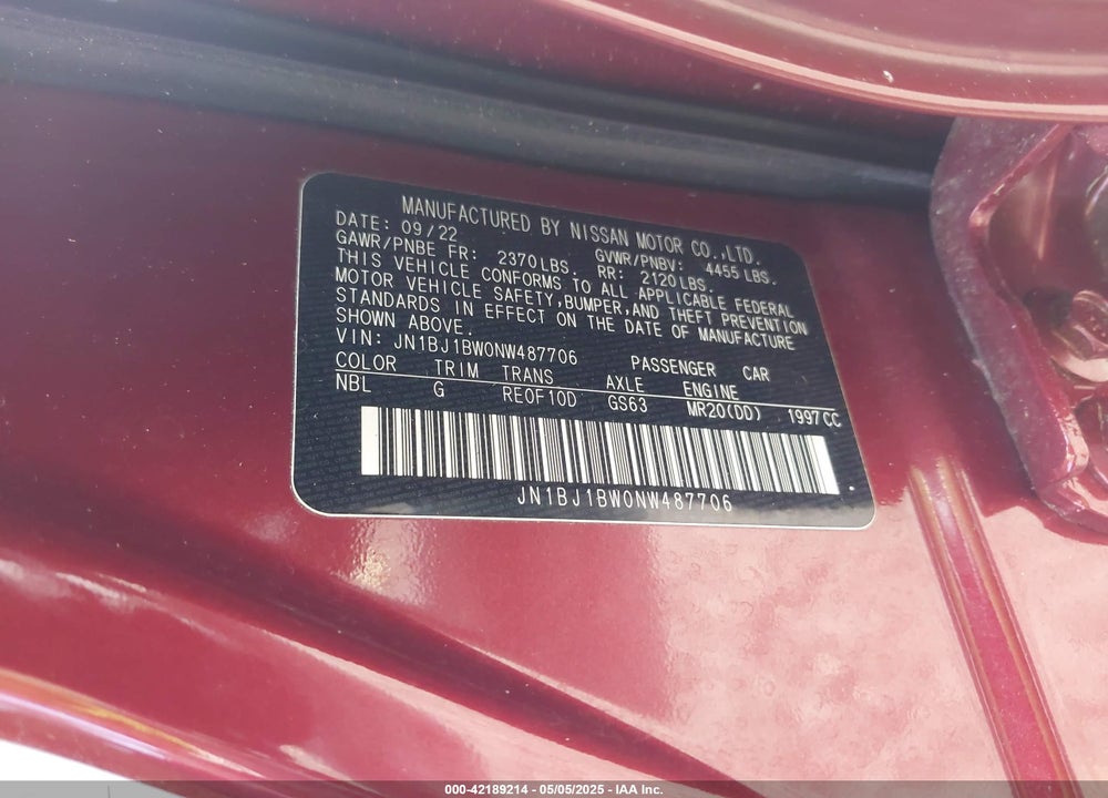 2022 NISSAN ROGUE SPORT VIN: JN1BJ1BW0NW487706