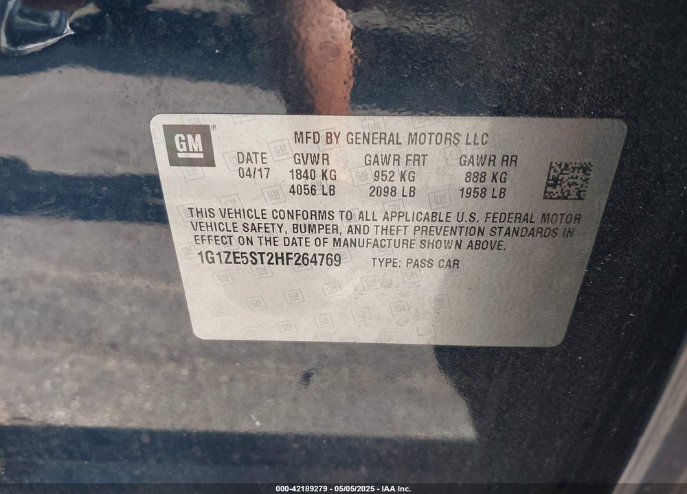 2017 CHEVROLET MALIBU VIN: 1G1ZE5ST2HF264769