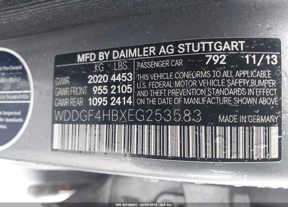 2014 MERCEDES-BENZ C-CLASS C 250 SPORT/LUXURY VIN: WDDGF4HBXEG253583