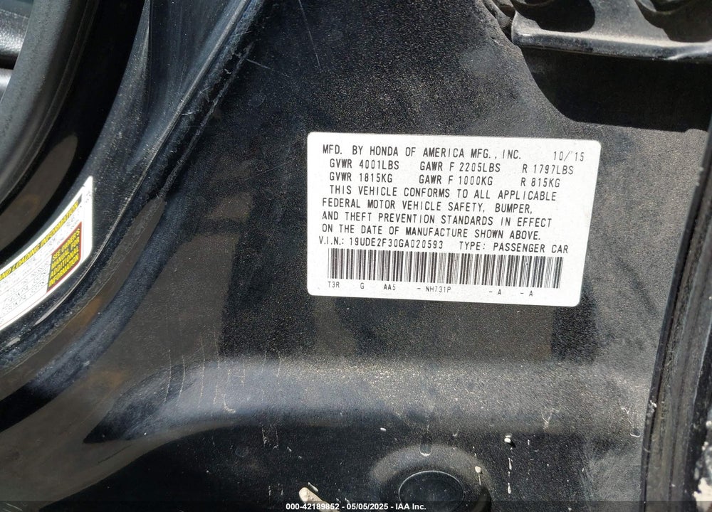 2016 ACURA ILX VIN: 19UDE2F30GA020593