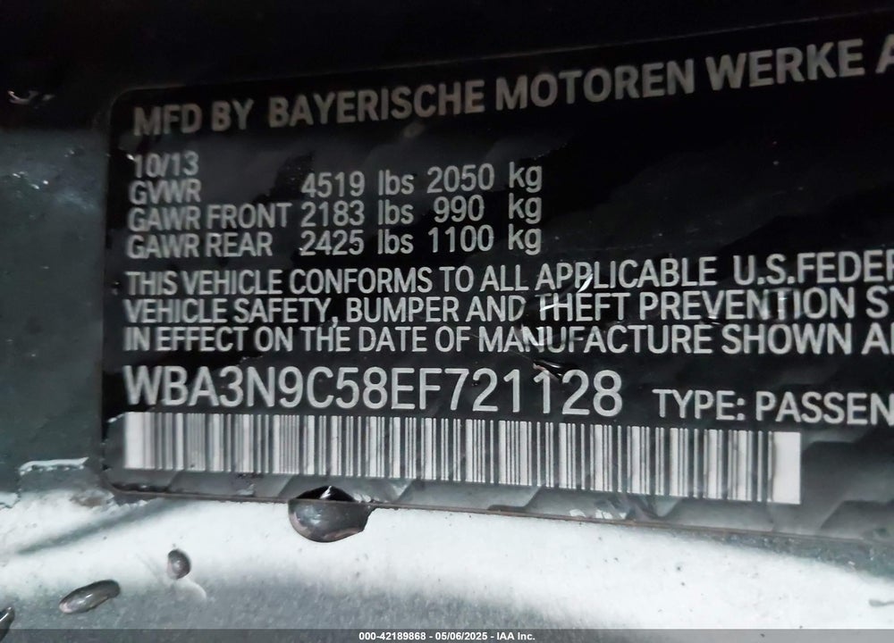 2014 BMW 428I VIN: WBA3N9C58EF721128