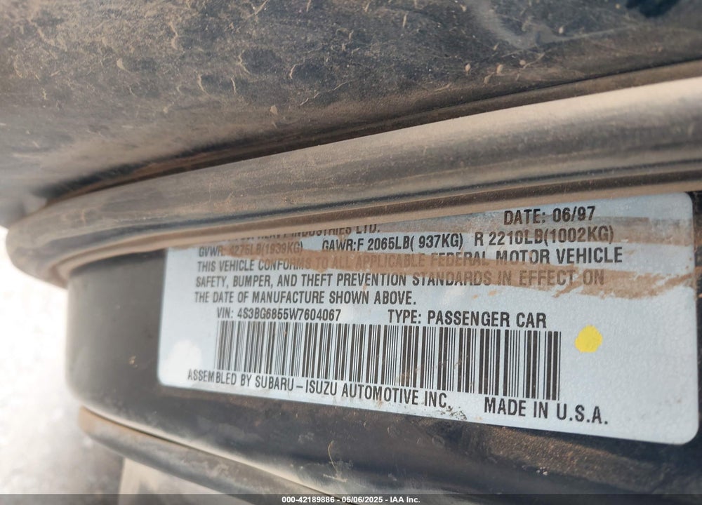 1998 SUBARU LEGACY OUTBACK/OUTBACK LIMITED/OUTBACK SPORT VIN: 4S3BG6855W7604067