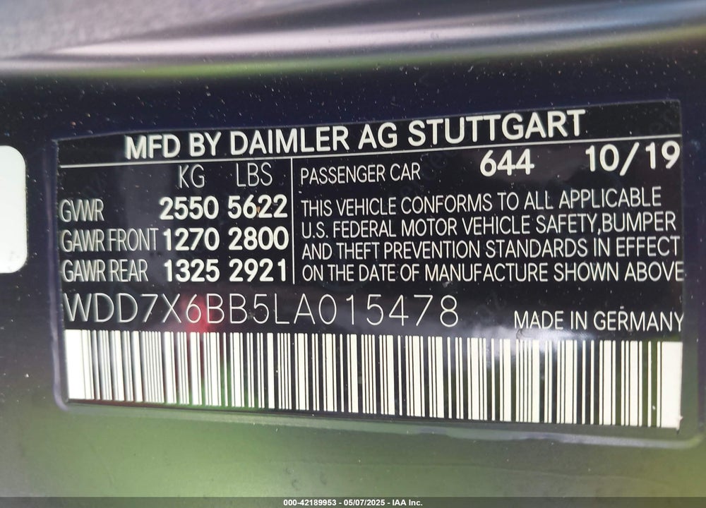 2020 MERCEDES-BENZ AMG GT 53 4-DOOR COUPE VIN: WDD7X6BB5LA015478