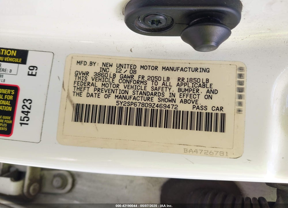 2009 PONTIAC VIBE VIN: 5Y2SP67809Z469472