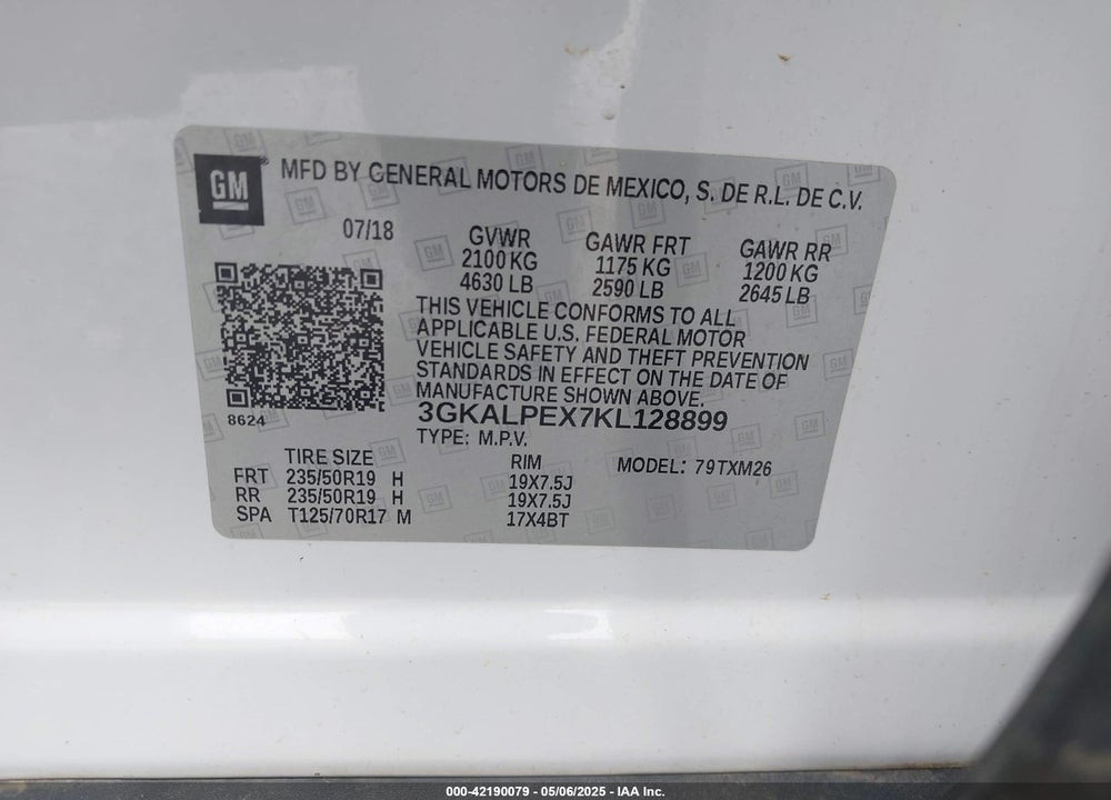 2019 GMC TERRAIN SLT VIN: 3GKALPEX7KL128899
