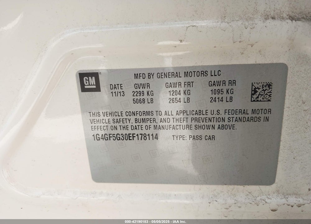 2014 BUICK LACROSSE PREMIUM II GROUP VIN: 1G4GF5G30EF178114
