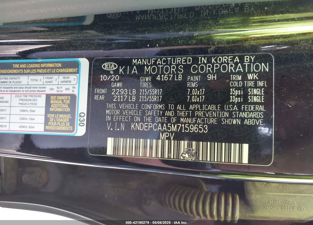 2021 KIA SELTOS VIN: KNDEPCAA5M7159653