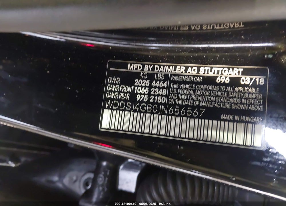 2018 MERCEDES-BENZ CLA 250 4MATIC VIN: WDDSJ4GB0JN656567