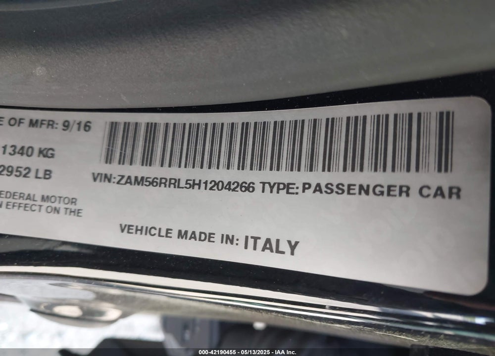2017 MASERATI QUATTROPORTE S Q4 GRANLUSSO VIN: ZAM56RRL5H1204266