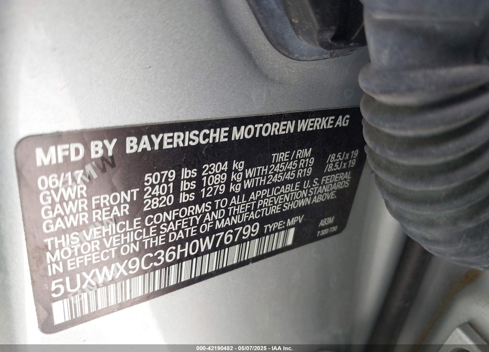 2017 BMW X3 XDRIVE28I VIN: 5UXWX9C36H0W76799