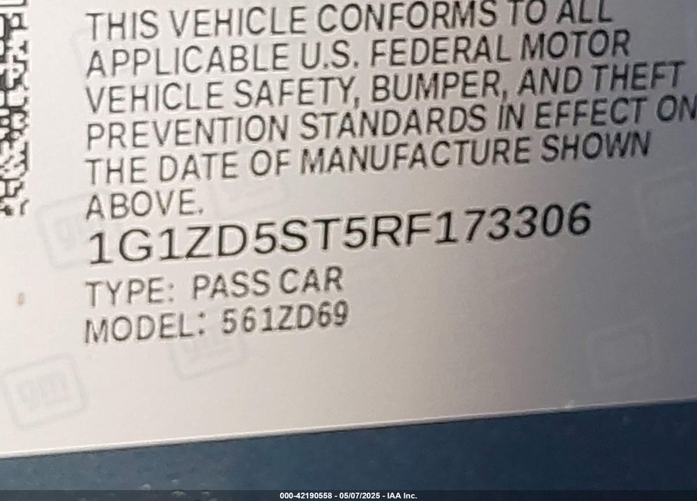 2024 CHEVROLET MALIBU VIN: 1G1ZD5ST5RF173306