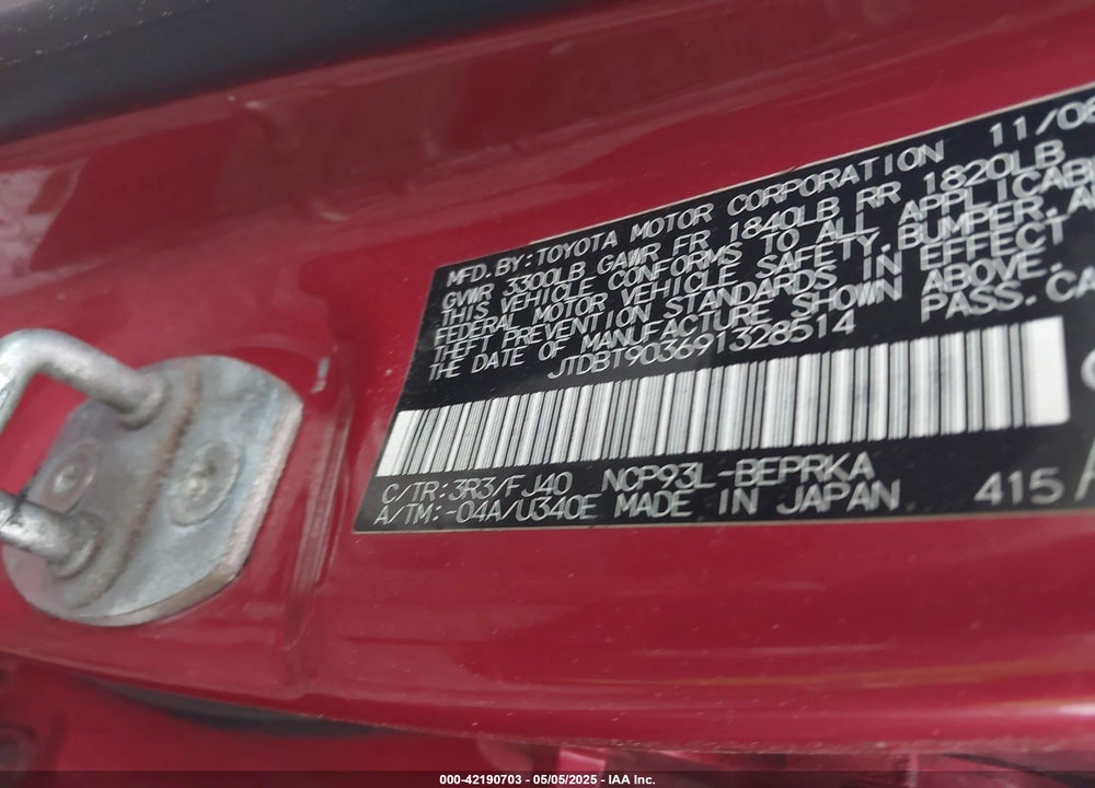 2009 TOYOTA YARIS VIN: JTDBT903691328514