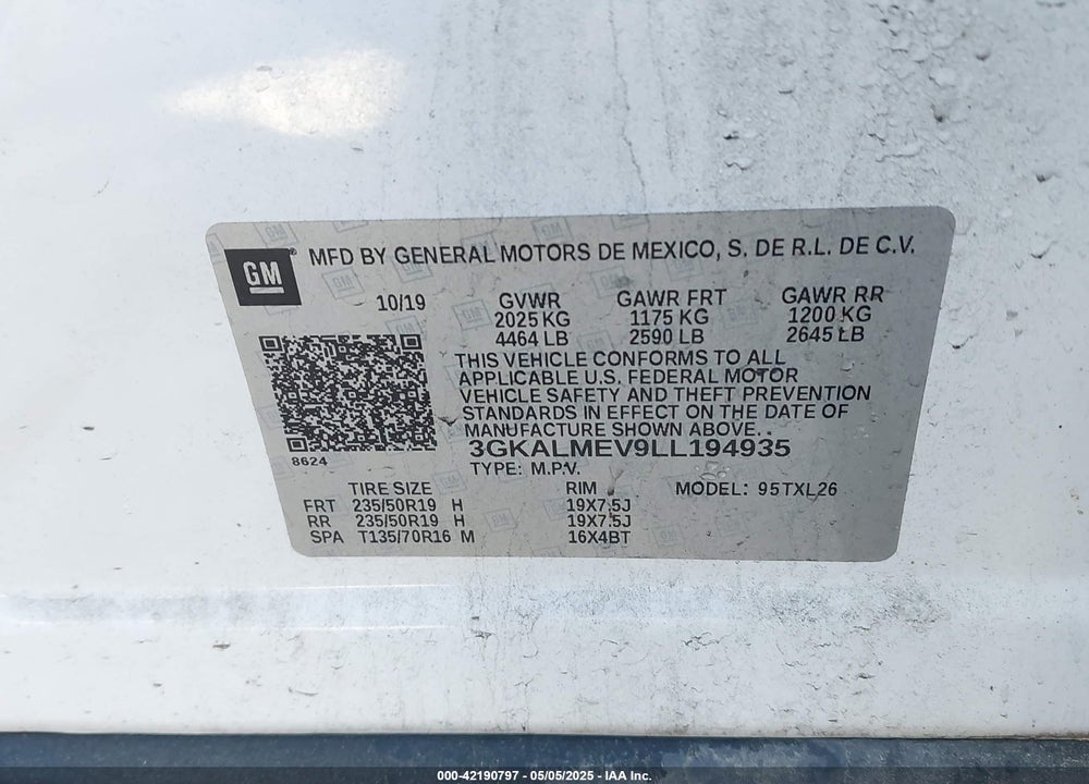 2020 GMC TERRAIN VIN: 3GKALMEV9LL194935