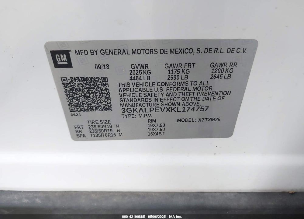 2019 GMC TERRAIN VIN: 3GKALPEVXKL174757