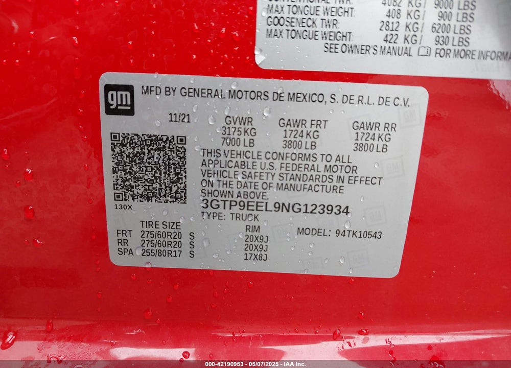2022 GMC SIERRA 1500 LIMITED VIN: 3GTP9EEL9NG123934