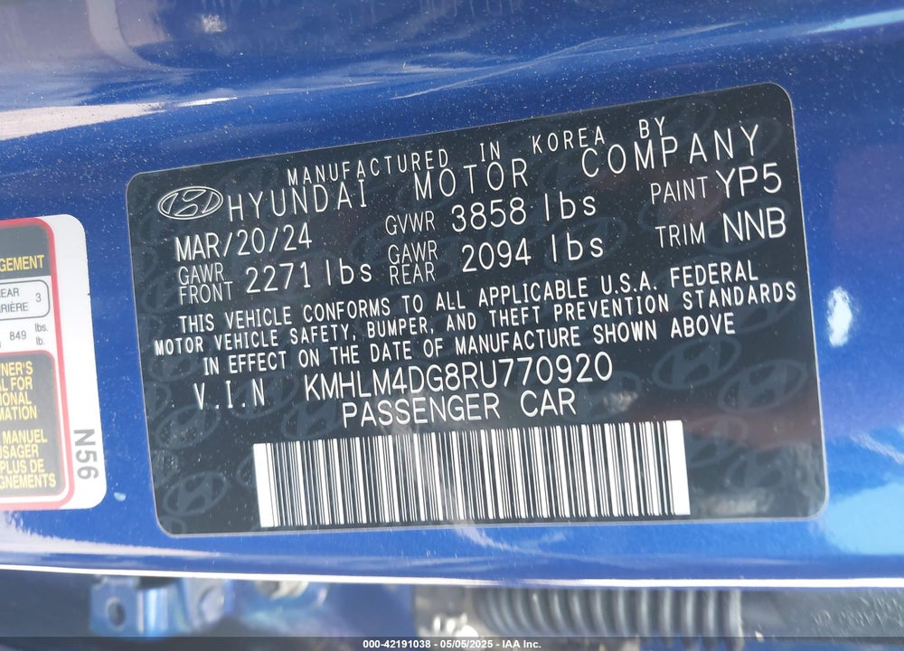 2024 HYUNDAI ELANTRA SEL VIN: KMHLM4DG8RU770920
