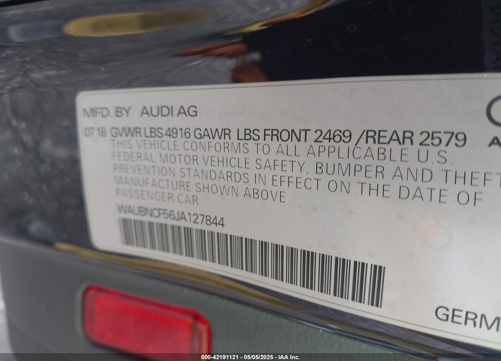 2018 AUDI A5 2.0T PREMIUM VIN: WAUBNCF56JA127844