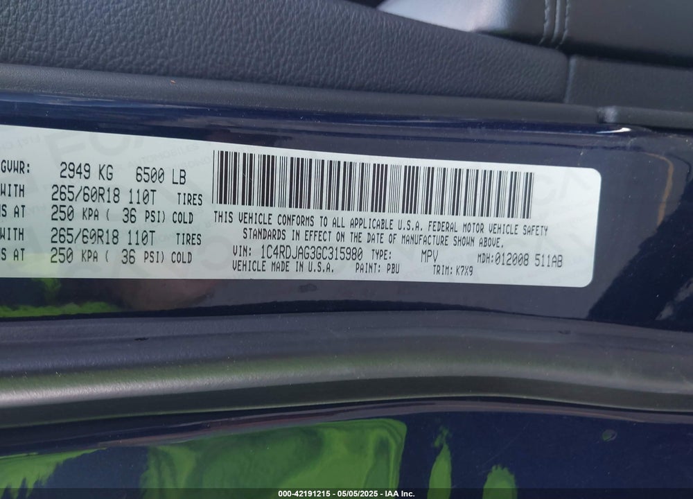2016 DODGE DURANGO SXT VIN: 1C4RDJAG3GC315980