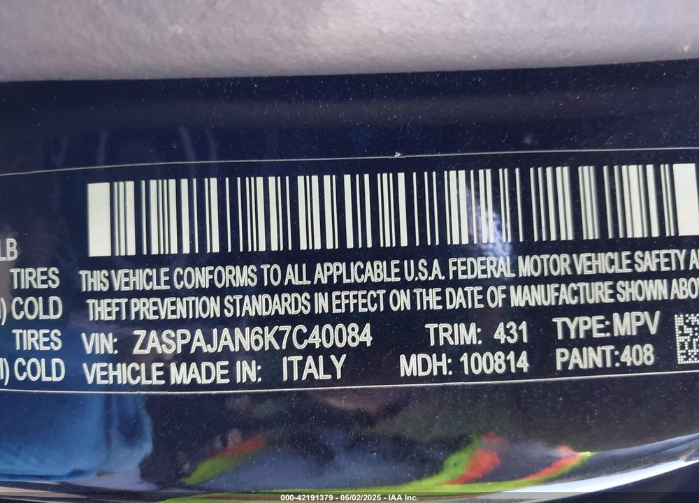 2019 ALFA ROMEO STELVIO SPORT RWD VIN: ZASPAJAN6K7C40084
