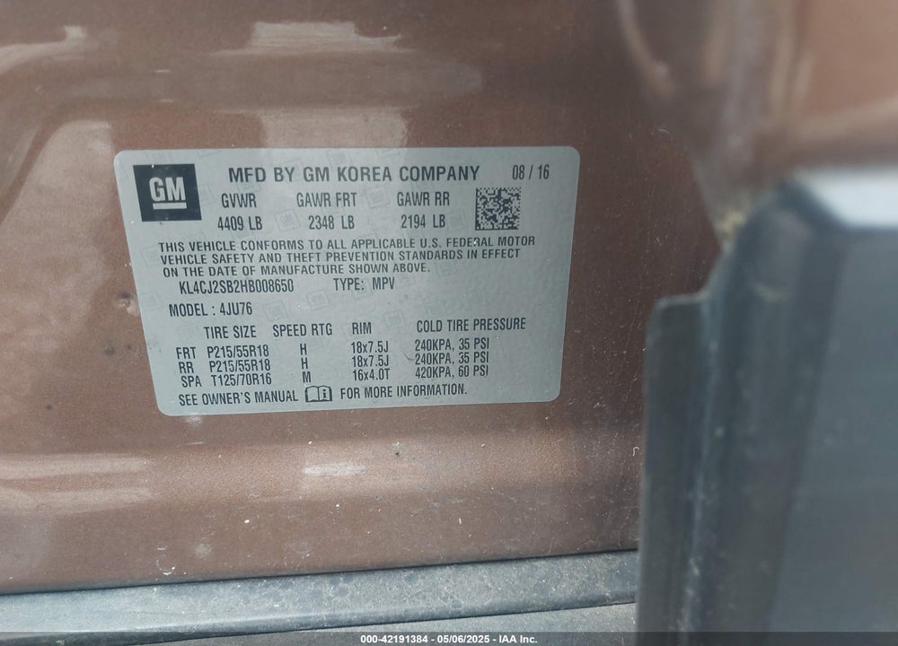 2017 BUICK ENCORE VIN: KL4CJ2SB2HB008650