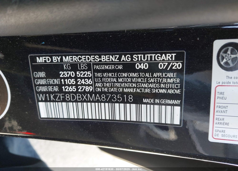 2021 MERCEDES-BENZ E 350 VIN: W1KZF8DBXMA873518