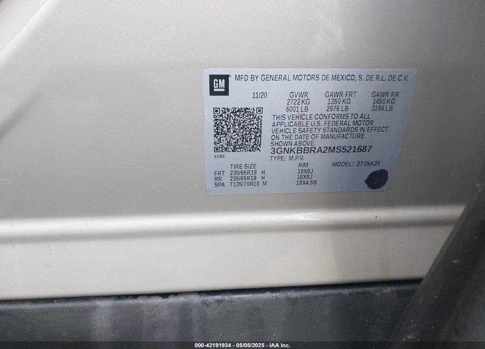 2021 CHEVROLET BLAZER FWD 1LT VIN: 3GNKBBRA2MS521687