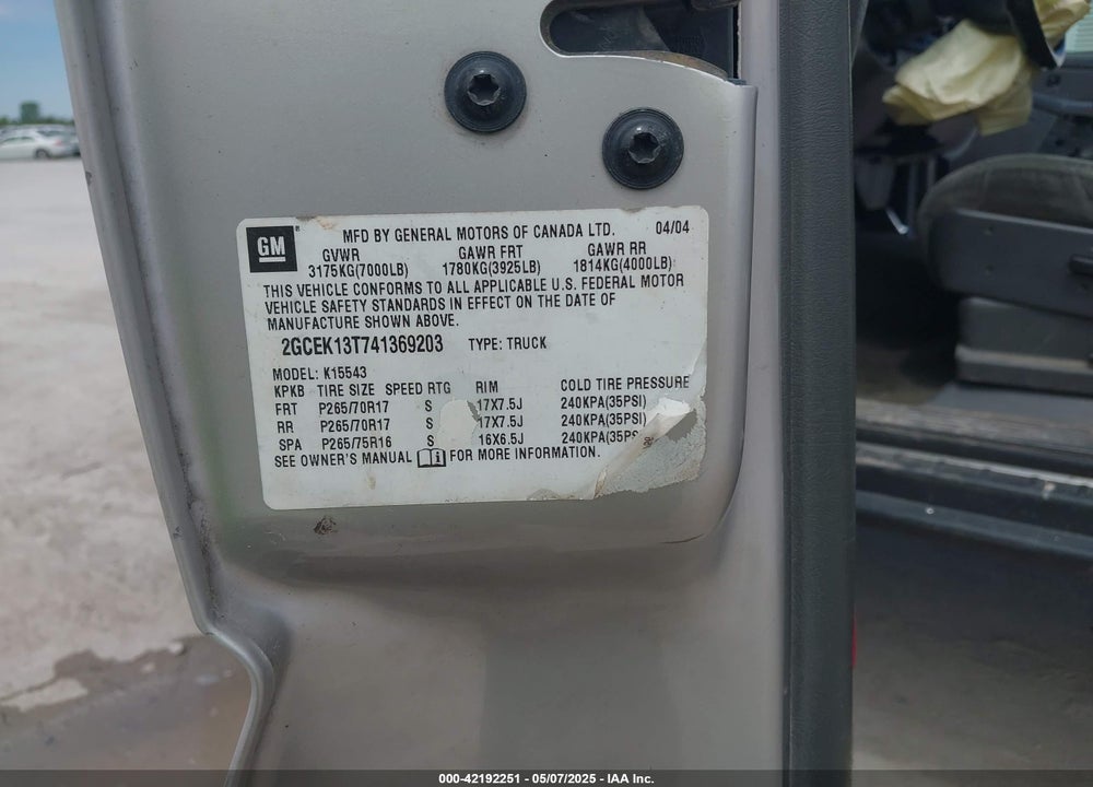 2004 CHEVROLET SILVERADO 1500 Z71 VIN: 2GCEK13T741369203