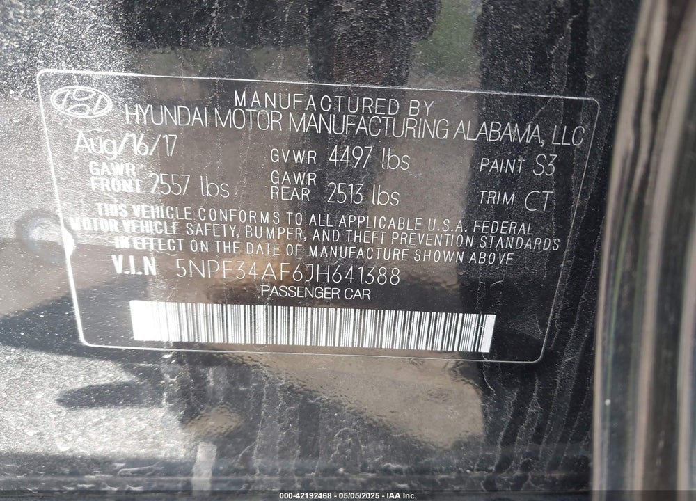 2018 HYUNDAI SONATA VIN: 5NPE34AF6JH641388
