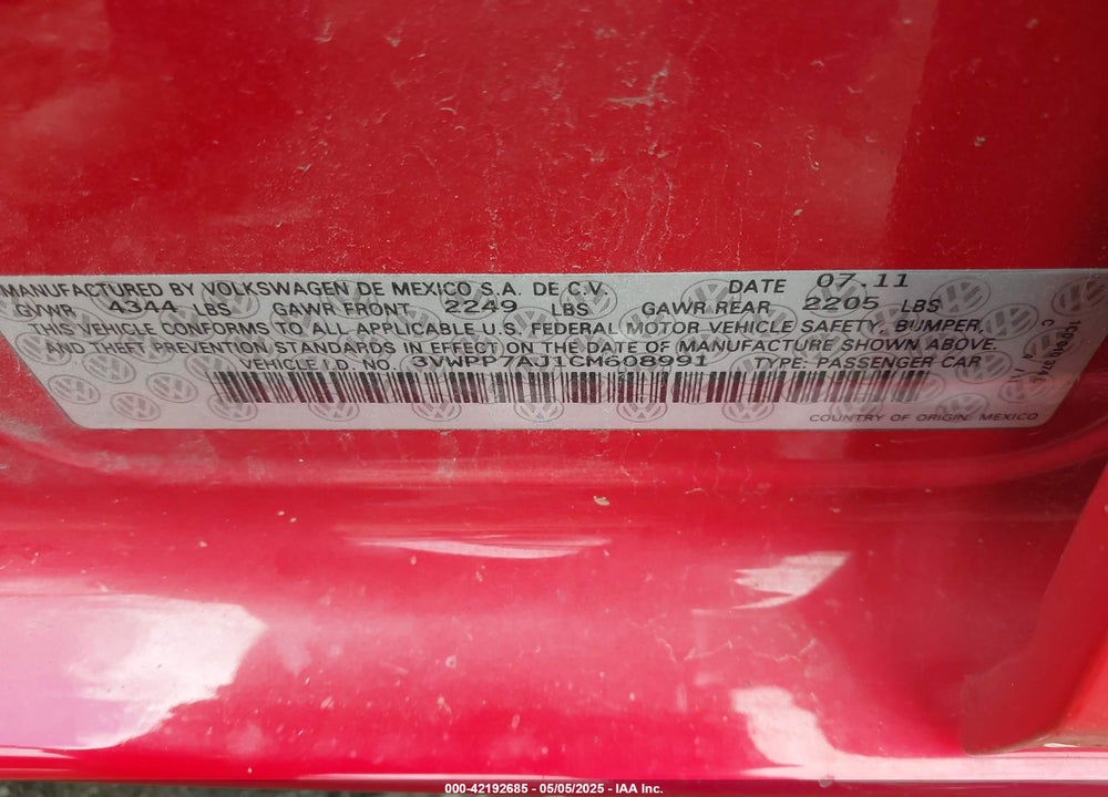 2012 VOLKSWAGEN JETTA SPORTWAGEN VIN: 3VWPP7AJ1CM608991