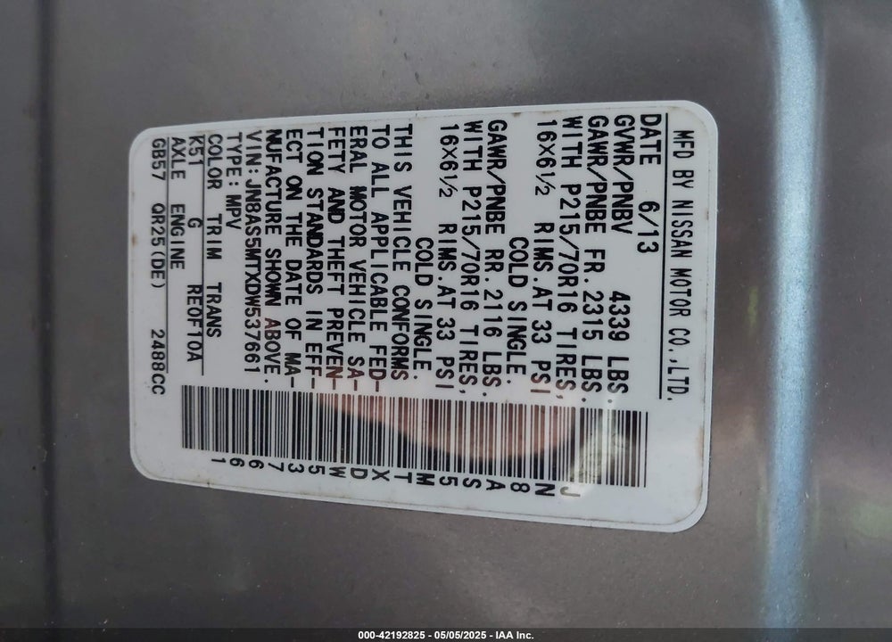2013 NISSAN ROGUE VIN: JN8AS5MTXDW537661