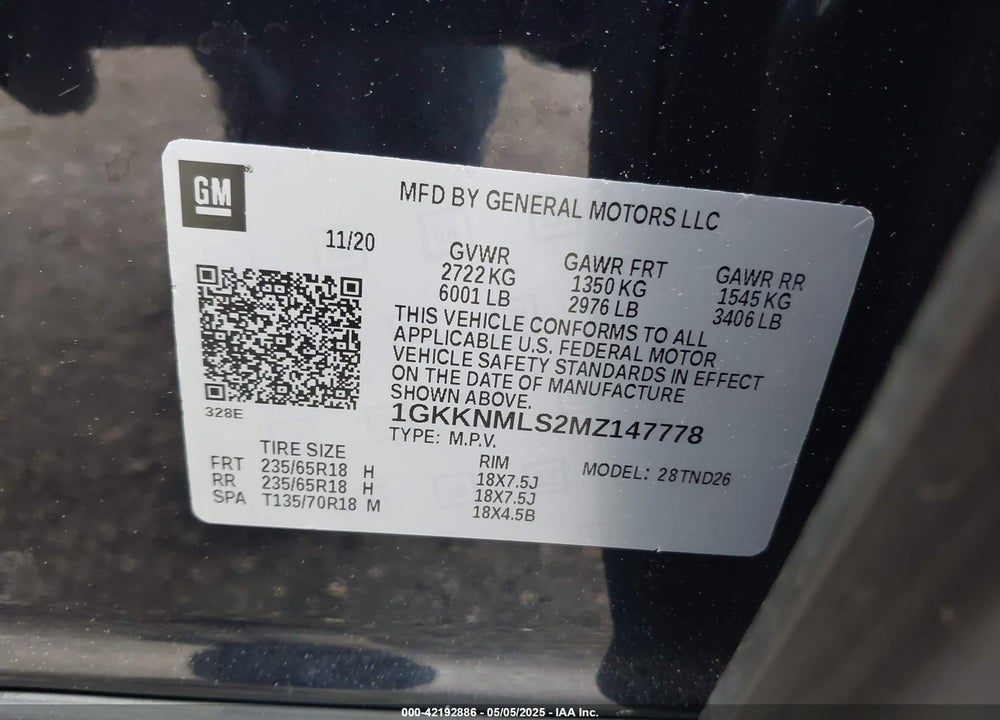 2021 GMC ACADIA VIN: 1GKKNMLS2MZ147778