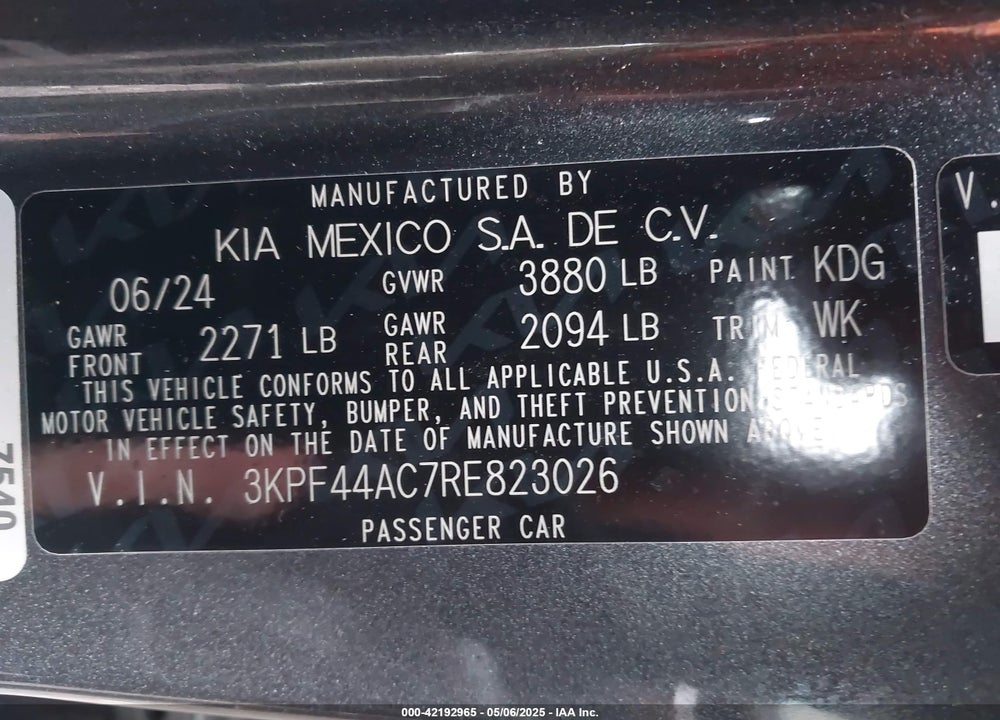 2024 KIA FORTE GT MANUAL VIN: 3KPF44AC7RE823026