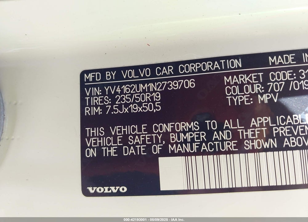 2022 VOLVO XC40 VIN: YV4162UM1N2739706