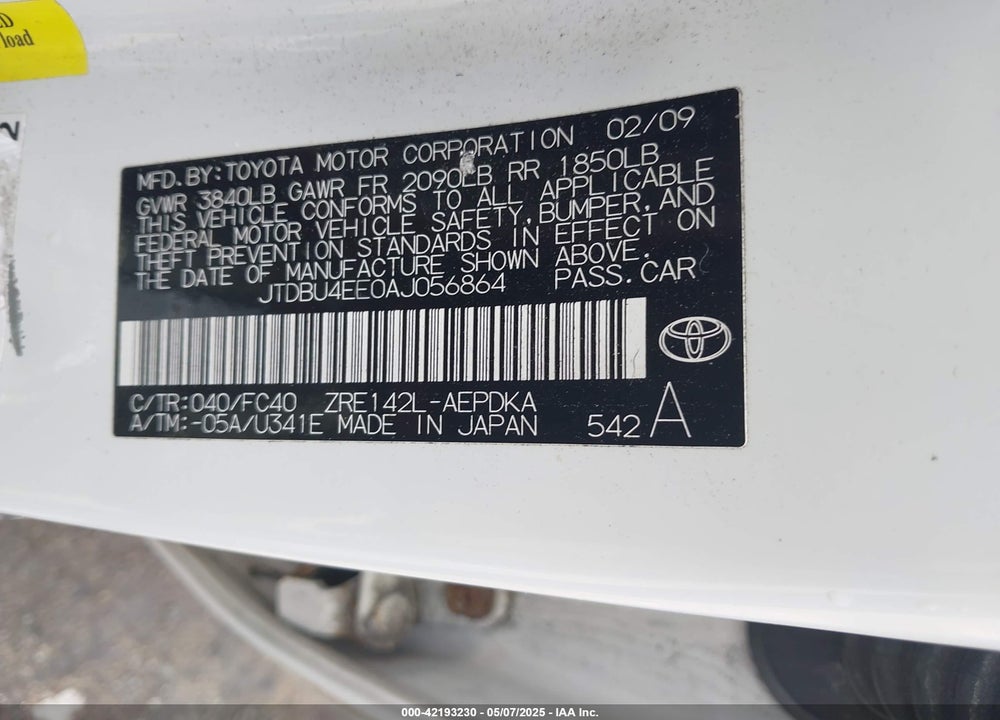2010 TOYOTA COROLLA VIN: JTDBU4EE0AJ056864