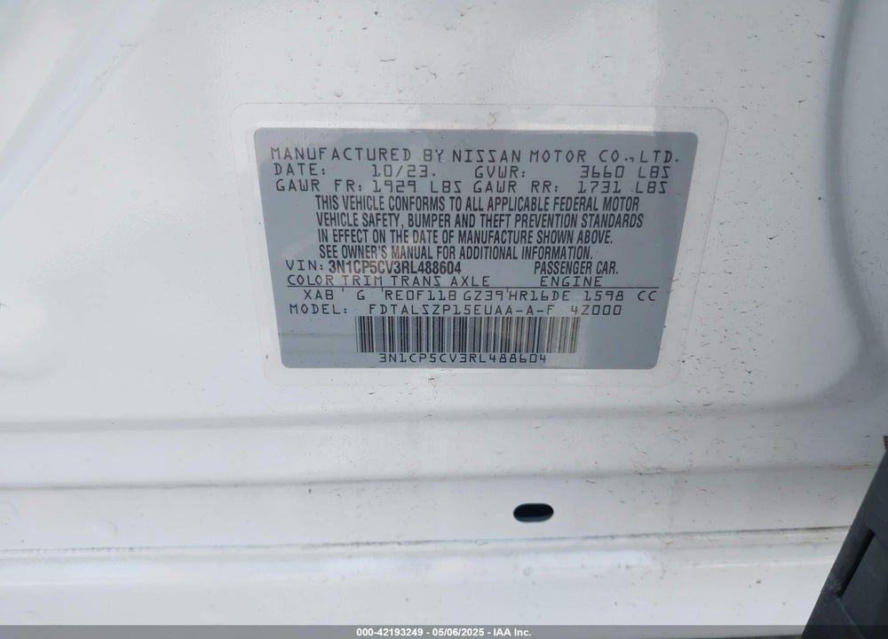 2024 NISSAN KICKS VIN: 3N1CP5CV3RL488604