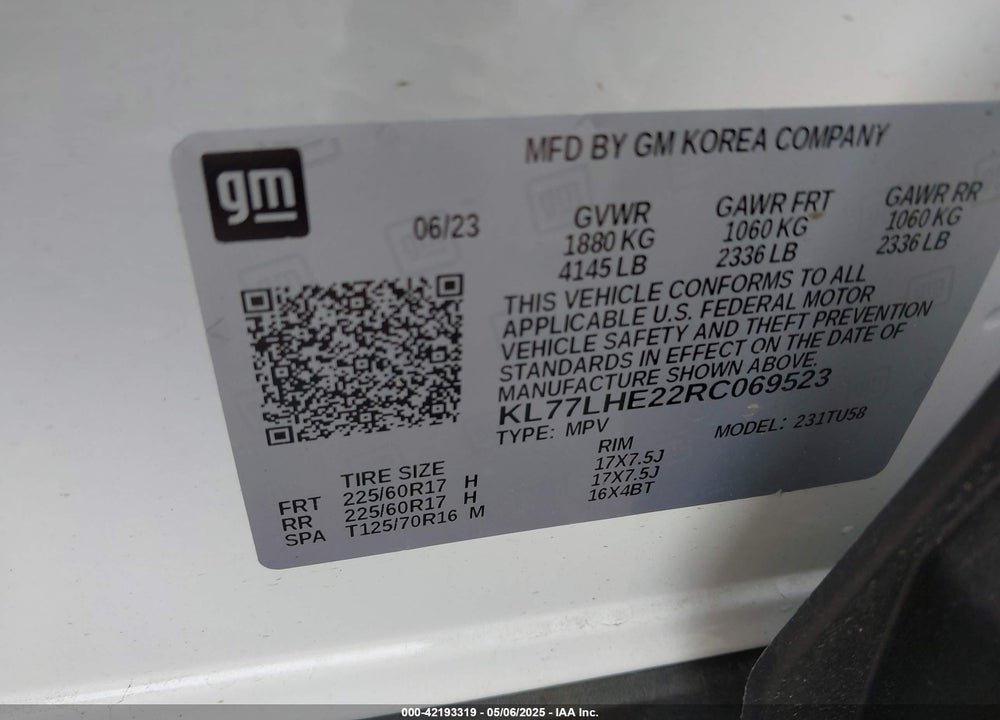 2024 CHEVROLET TRAX VIN: KL77LHE22RC069523