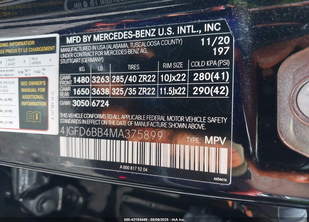 2021 MERCEDES-BENZ GLE CLASS VIN: 4JGFD6BB4MA375899