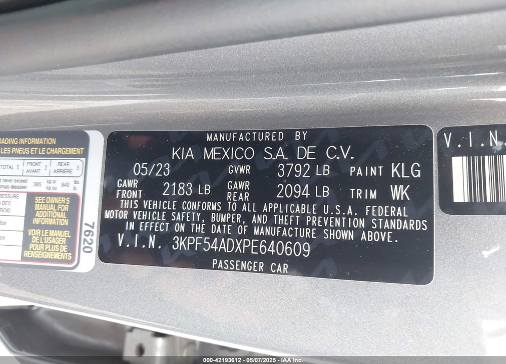 2023 KIA FORTE VIN: 3KPF54ADXPE640609