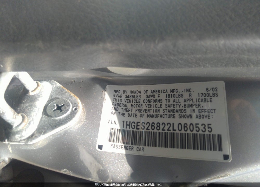 2002 HONDA CIVIC EX VIN: 1HGES26822L060535