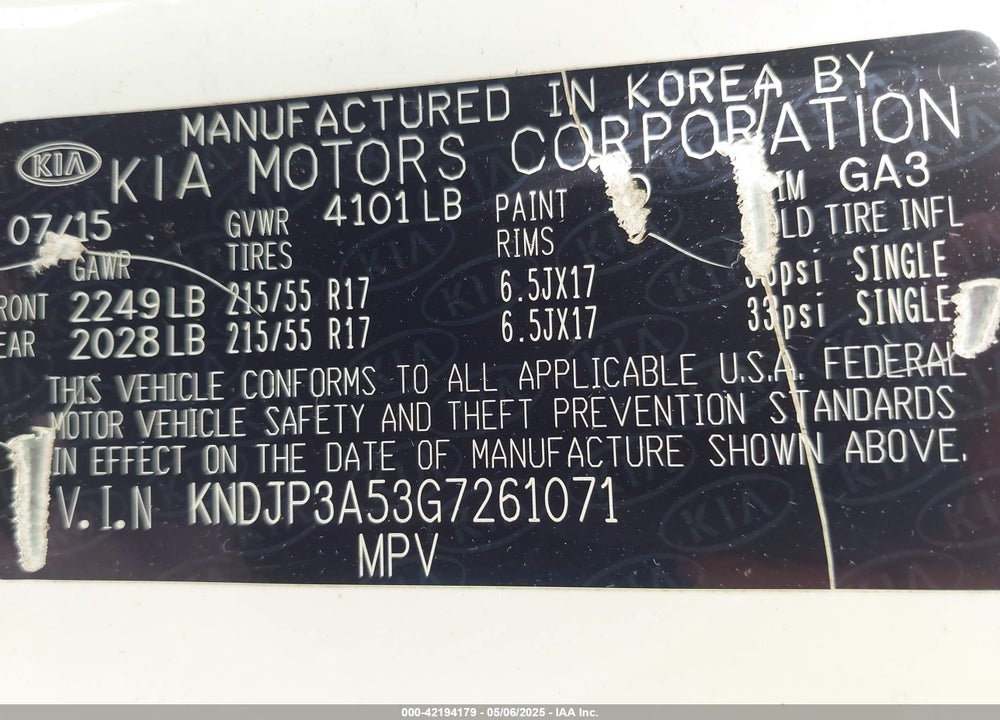 2016 KIA SOUL VIN: KNDJP3A53G7261071