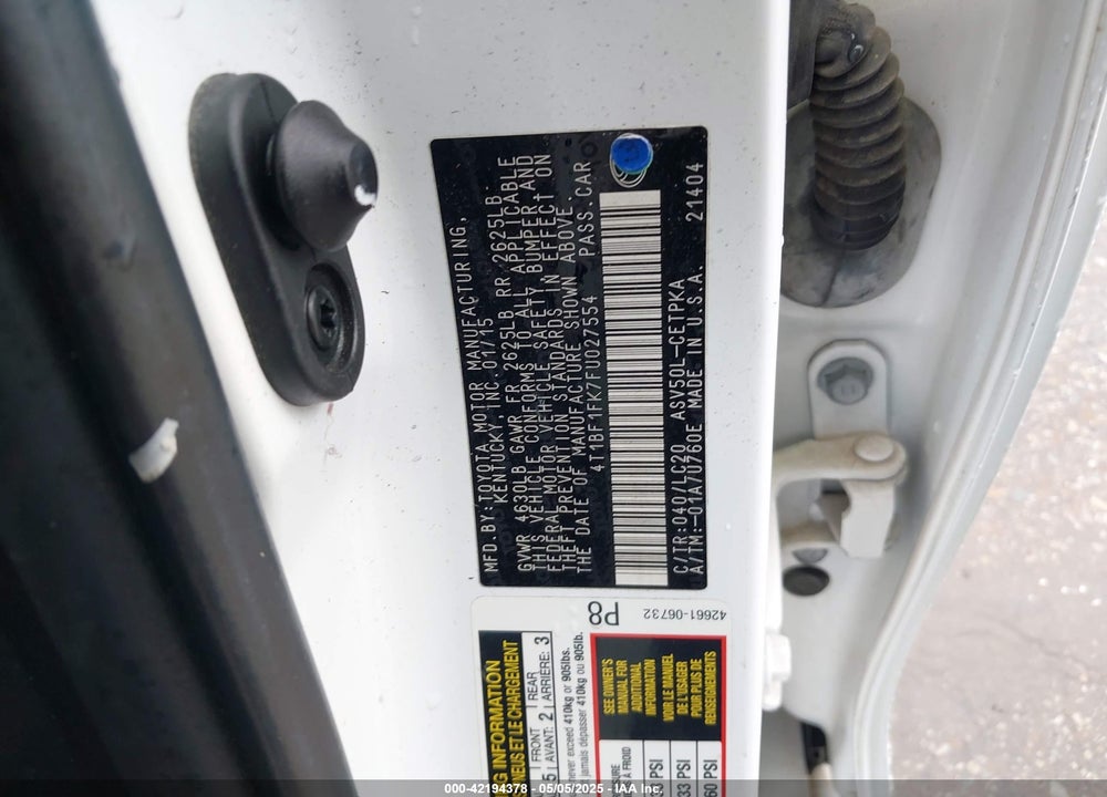2015 TOYOTA CAMRY VIN: 4T1BF1FK7FU027554